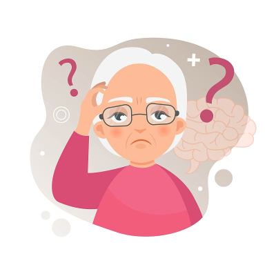 Vector插图的老年妇女与阿尔茨海默病。