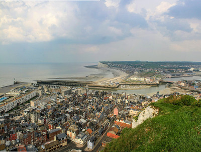 Treport。从索姆-皮卡迪报告terrasse的全景。Hauts-de-France