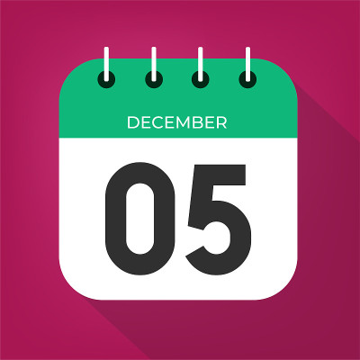 12月第五天。数字5在白色纸上与绿色边界上的红酒圣诞背景向量。