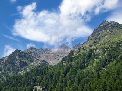 意大利斯特尔维奥国家公园乌尔滕山谷丰塔纳比安卡湖的阿尔卑斯山山脉