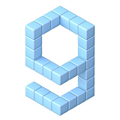 蓝色立方体正字法字体9号9号3D