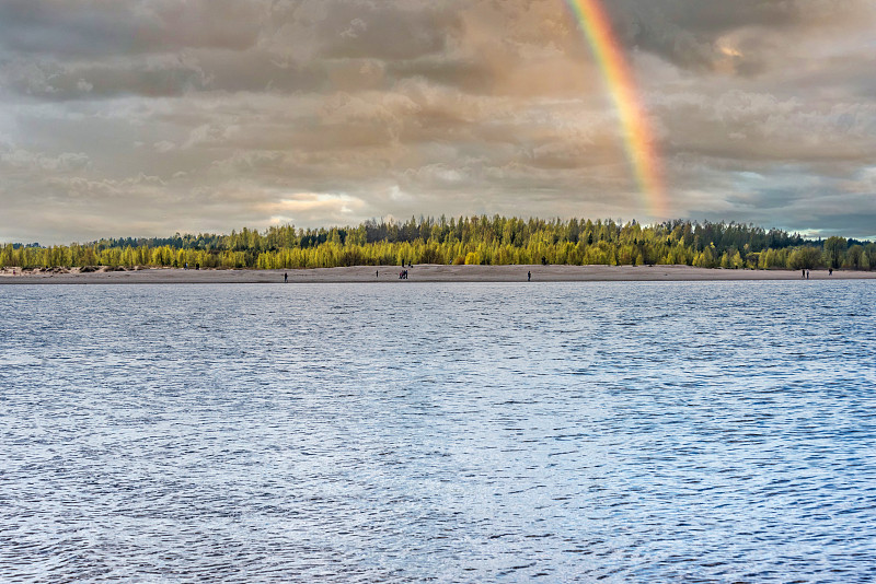 Cloudy Coast of the Baltic Sea with Rainbow