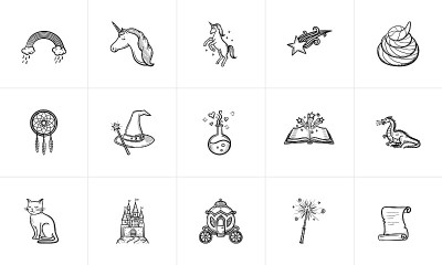 魔法和童话主题素描图标集