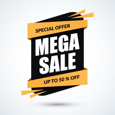 大型横幅出售。特殊报价模板。折扣标签。高达50%的概念。半价彩色贴纸。矢量图