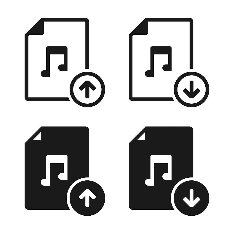 音频音乐文件上传和下载图标。云上传和下载歌曲
