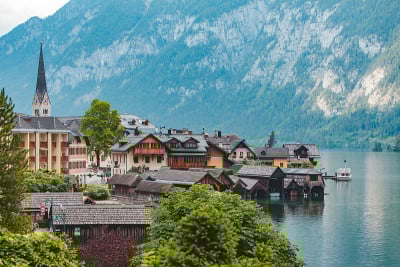 哈尔斯塔特城市全景在奥地利