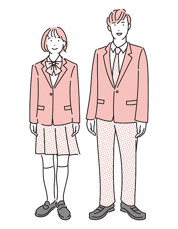 全身插图的男孩和女孩在制服
