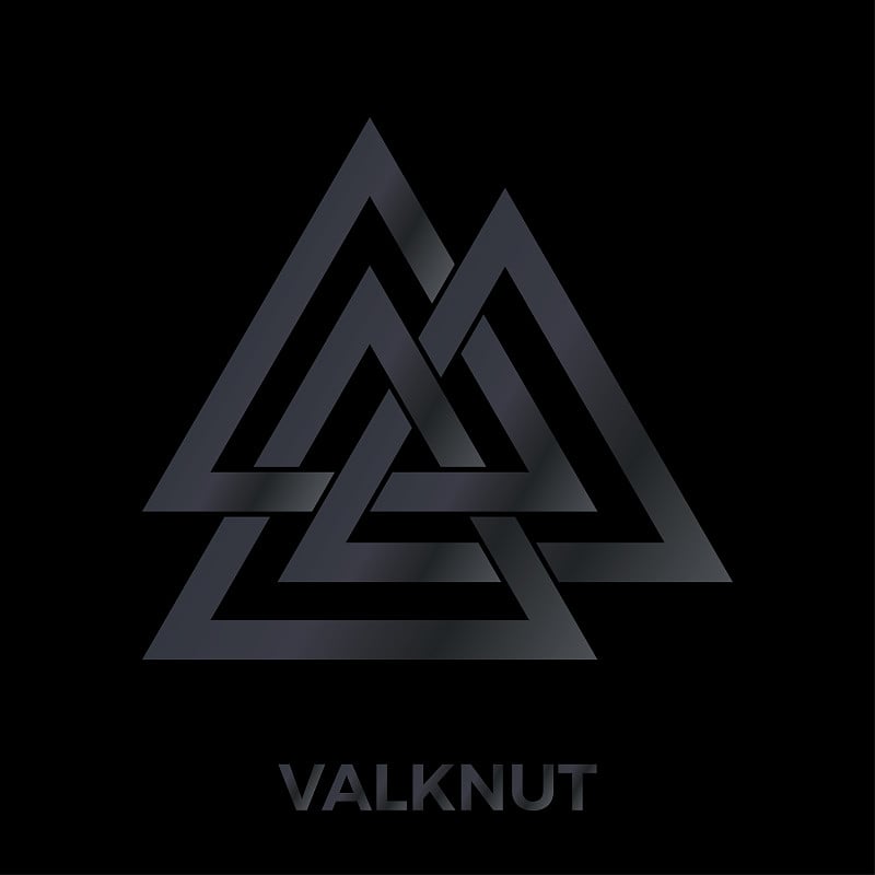 Valknut迹象。斯堪的纳维亚护身符，象征奥丁神。异教徒的向量。北欧纹身。孤立的插图黑色背景在深灰