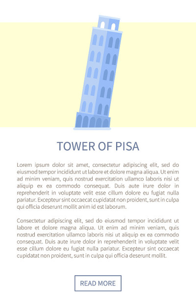 比萨斜塔网页和文本矢量插图