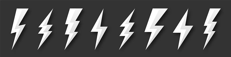 Lightning bolt icons collection. Flash symbol, thu