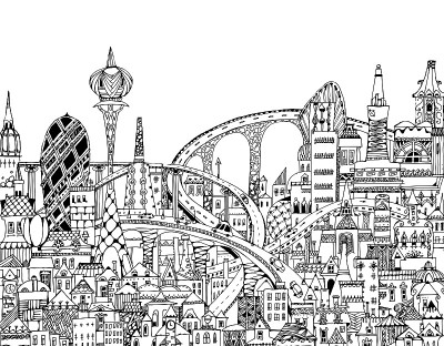 现代城市插图。涂鸦