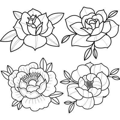 矢量艺术插图花设置玫瑰牡丹