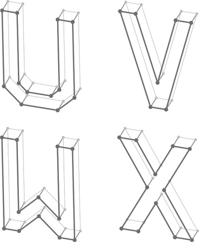 线框字体字母U V W X