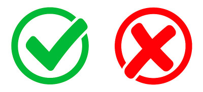 勾选标记和X标记图标。勾选和x标记图标的应用程序和网站。绿色和红色的复选标记图标上的白色背景-股票矢