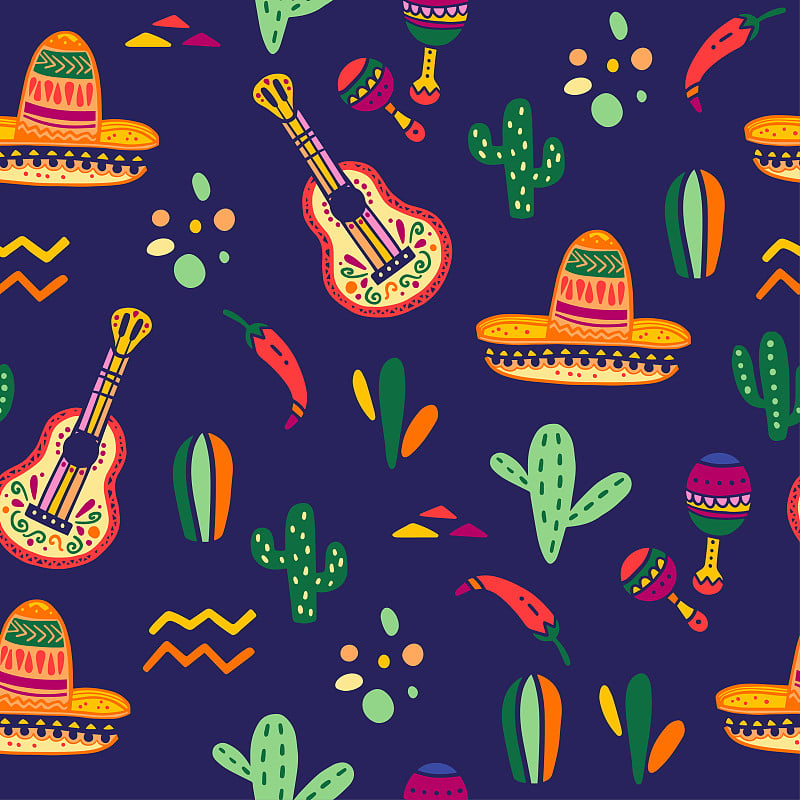 Vector seamless pattern with Mexico traditional ce