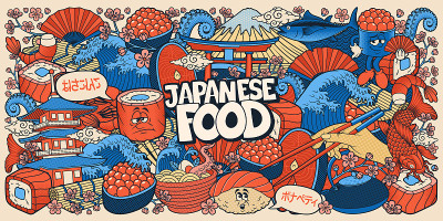 日本食物涂鸦背景