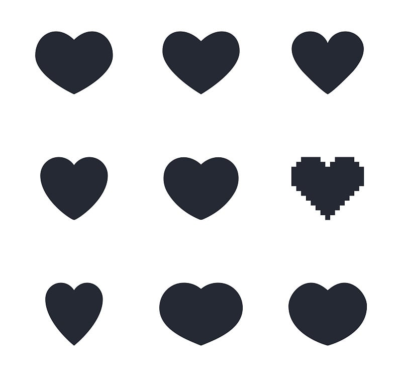 heart icon set, like and love symbols