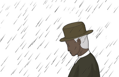 戴着帽子的雨中人