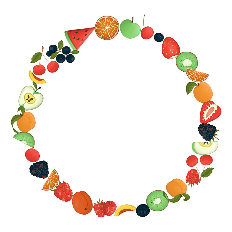 Vector wreath of fruit and berries. Hand drawn car