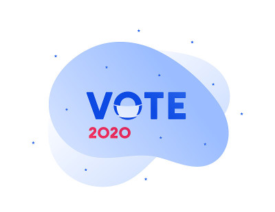 民主投票和选举日的概念。Vetcor平坦的插图。旗帜模板。文本投票和2020年带口罩标志。设计元素的