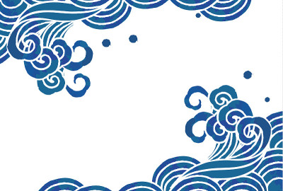 海啸和鱼打印风格矢量插图