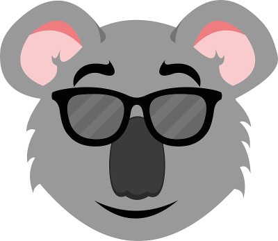 矢量emoticon插图卡通考拉的头与一个愉快的表情，戴着太阳镜