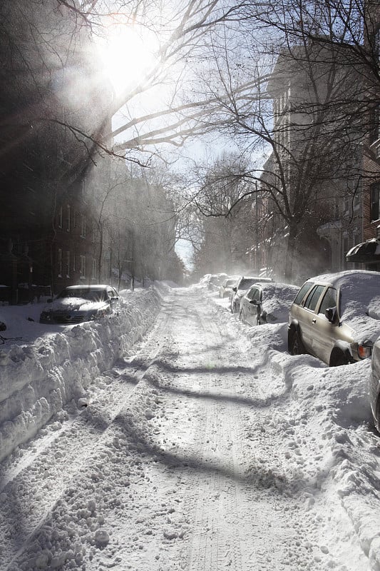 纽约布鲁克林的冬季暴风雪景象