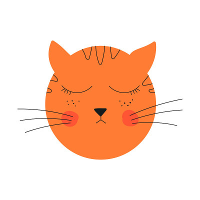 抽象简单的猫脸。姜黄色可爱的红发小猫被什么东西冒犯了。矢量手绘插图。平线艺术设计