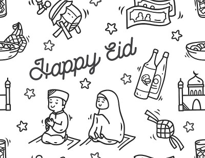Eid mubarak或idul fitri节日涂鸦背景
