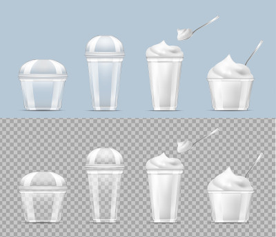Disposable transparent plastic cup with ice cream 