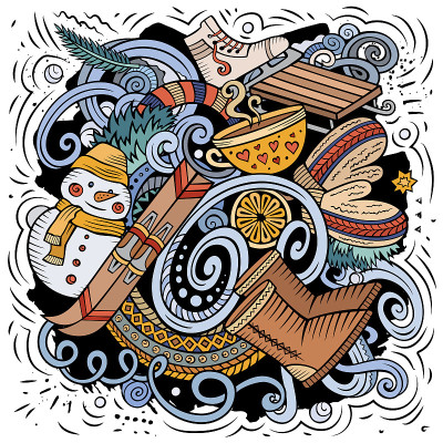 卡通矢量涂鸦冬季插图