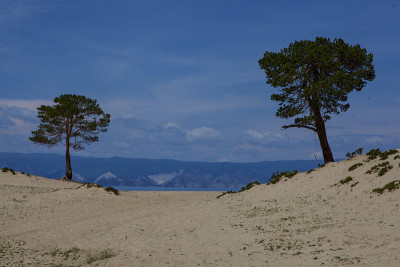 贝加尔湖湖。奥尔洪岛夏日的早晨