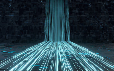 发光的线条和立方体与黑色背景，3d渲染。