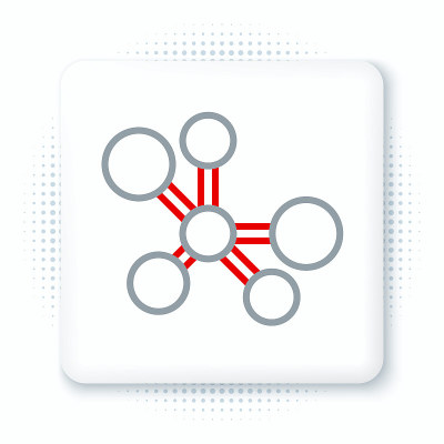 线分子图标孤立在白色背景上。化学分子结构，科学教师创新教育海报。色彩斑斓的轮廓的概念。向量