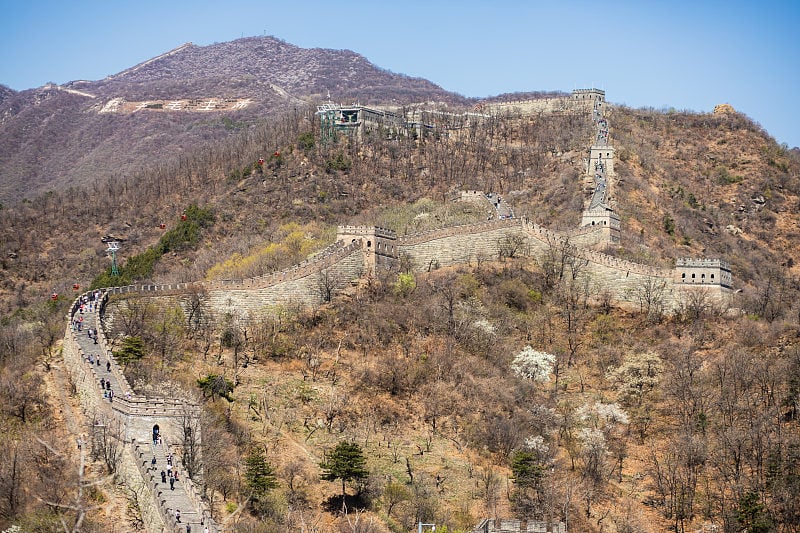 美丽的夏季鸟瞰中国长城慕田峪段