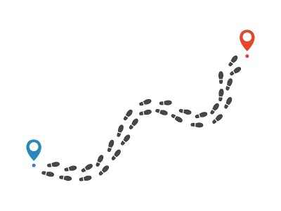 人鞋轨迹路线单色剪影矢量插图。