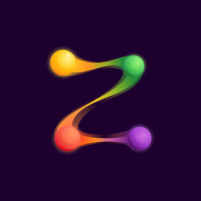 Z letter logo with colorful spheres or dots and co