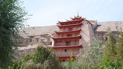 中国甘肃敦煌莫高窟的古代佛教建筑