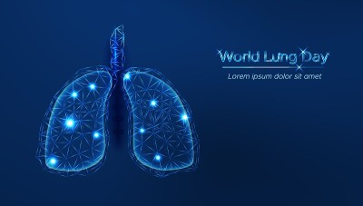 肺形多边形符号。呼吸,呼吸系统。氧疾病-癌症(哮喘、肺结核、肺炎)。世界肺炎日。肺作为低聚线框。流感