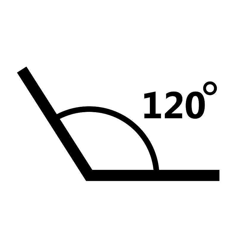 白色背景上的120度角图标。角度测量信号。角符号。平的风格。