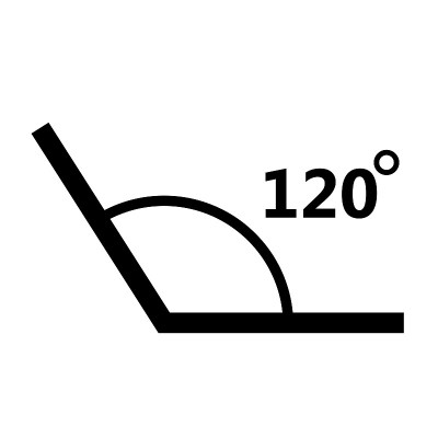 白色背景上的120度角图标。角度测量信号。角符号。平的风格。