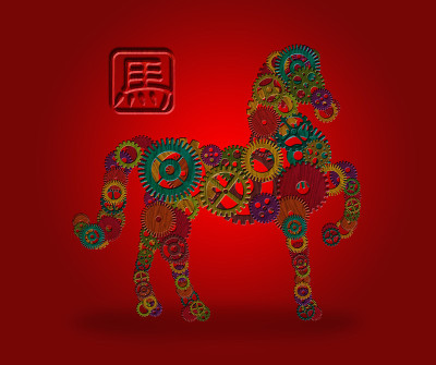 中国木齿轮生肖马2014红色背景