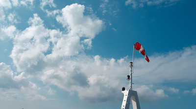 风向标志的风在天空背景