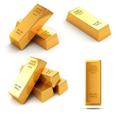 白色背景上的3d金条