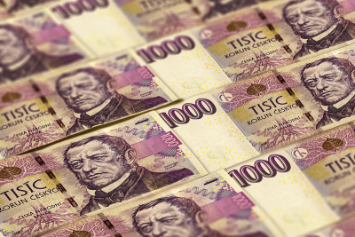 捷克共和国的货币，金融背景。CZK。微距镜头