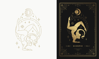 星座天蝎座女孩性格星座线艺术剪影设计矢量插图