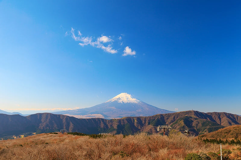 日本箱根的大阪谷硫磺采石场富士山