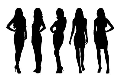 女性，一群女商人的剪影。孤立的向量的人