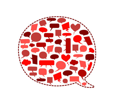 Collection of red tone speech bubbles and dialog b