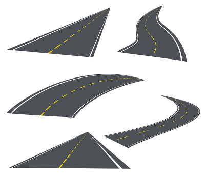 一组道路弯曲和直矢量插图